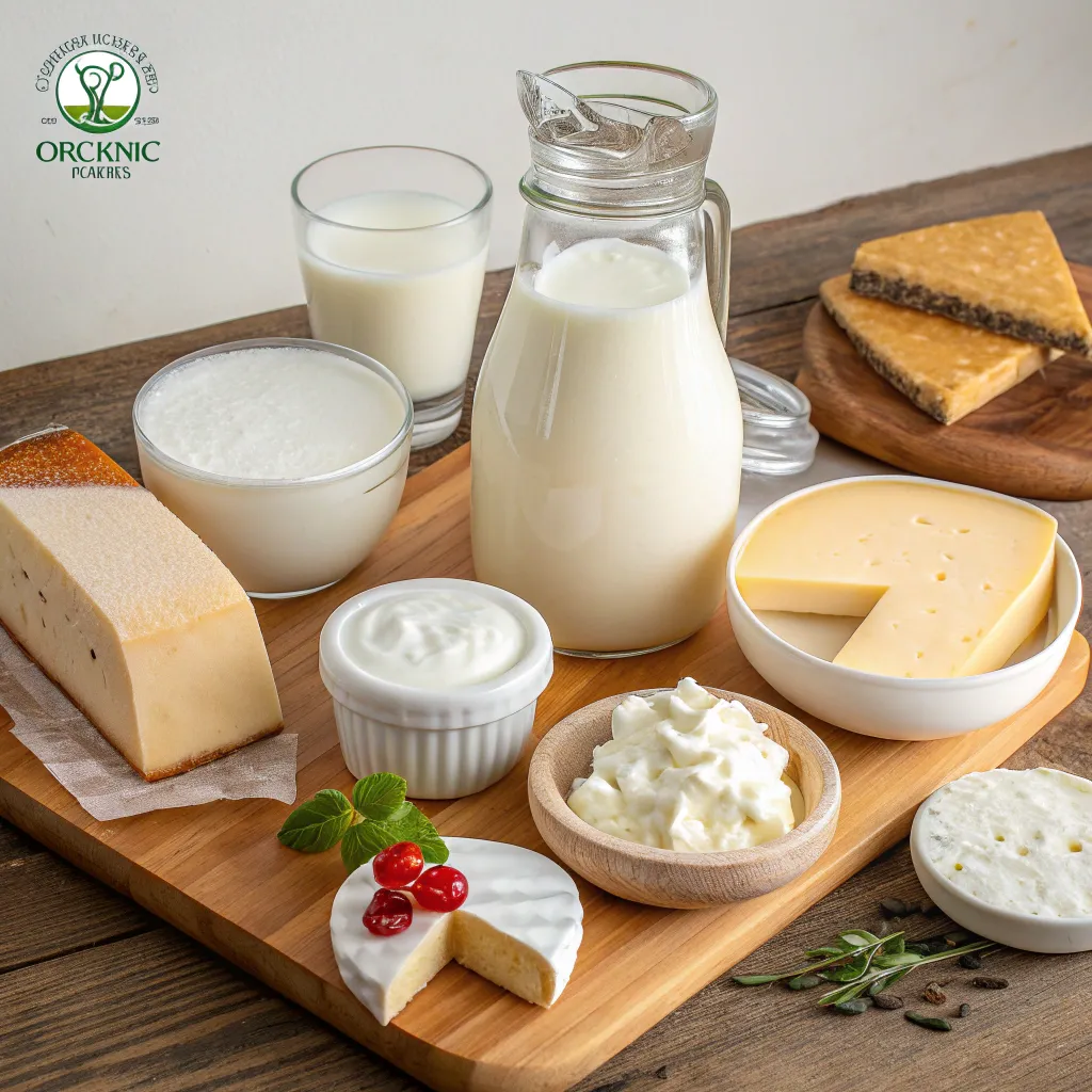 Variety of organic dairy products